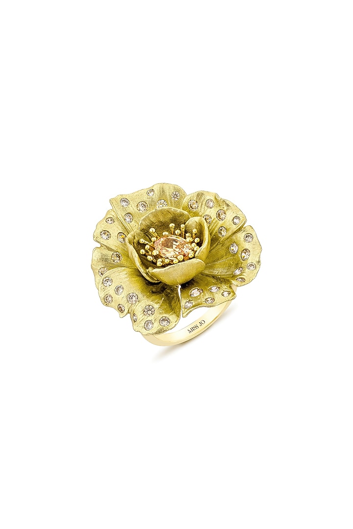 Gold Finish Cubic Zirconia & Champagne Stone Floral Ring In Sterling Silver by MISS JO at Pernia's Pop Up Shop