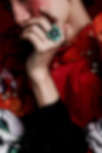 White Rhodium Finish Cubic Zirconia & Green Tanzanite Stone Floral Ring In Sterling Silver by MISS JO at Pernia's Pop Up Shop