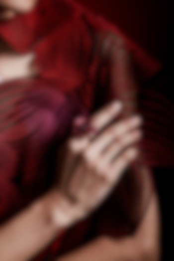 Gold Finish Cubic Zirconia & Red Stone Floral Ring In Sterling Silver by MISS JO at Pernia's Pop Up Shop