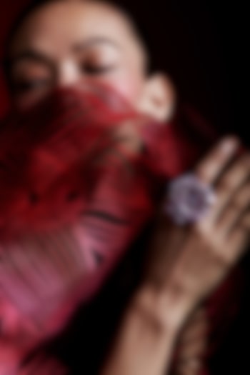 Rose Gold Finish Cubic Zirconia & Pink Stone Floral Ring In Sterling Silver by MISS JO at Pernia's Pop Up Shop