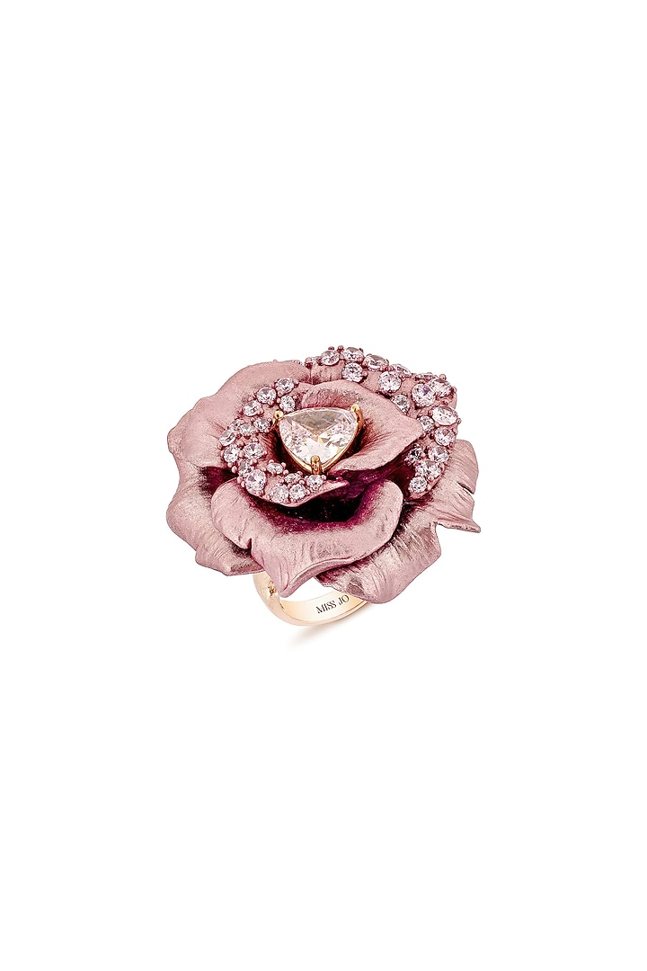 Rose Gold Finish Cubic Zirconia & Pink Stone Floral Ring In Sterling Silver by MISS JO at Pernia's Pop Up Shop