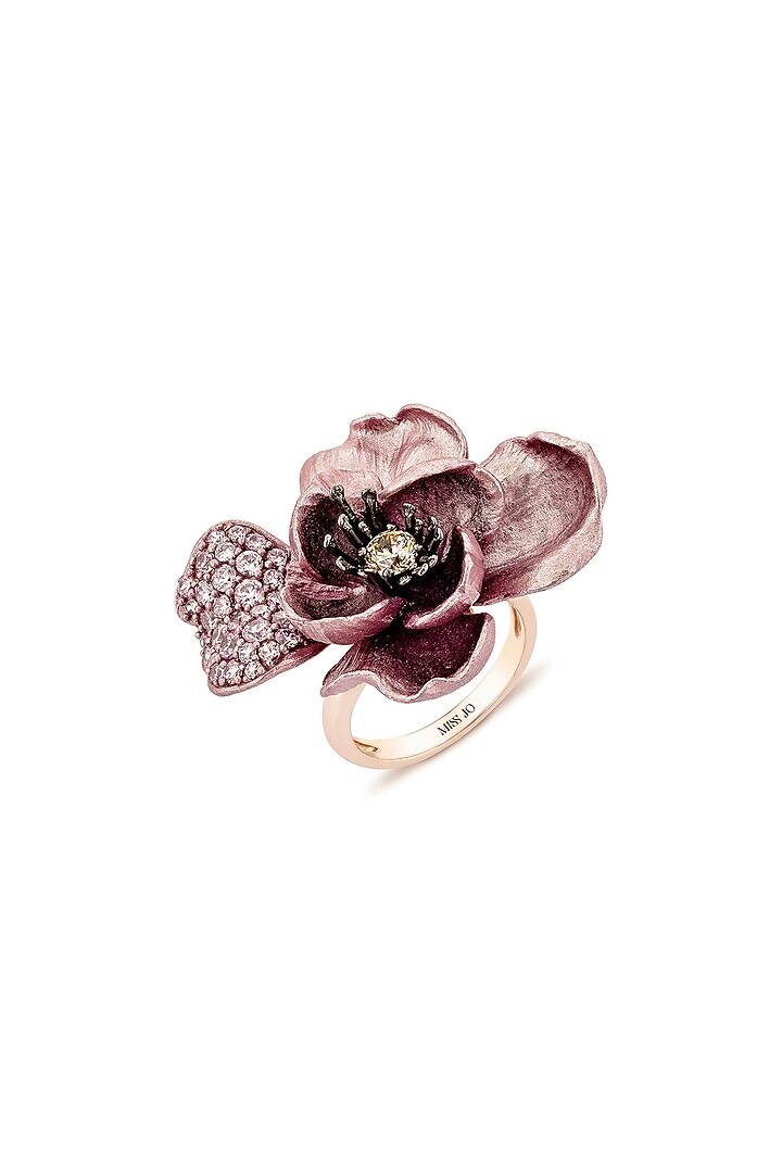 Rose Gold Finish Cubic Zirconia & Pink Stone Floral Ring In Sterling Silver by MISS JO at Pernia's Pop Up Shop