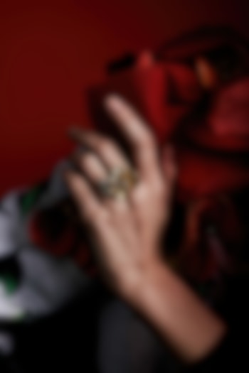 Gold Finish Cubic Zirconia & Champagne Stone Floral Ring In Sterling Silver by MISS JO at Pernia's Pop Up Shop