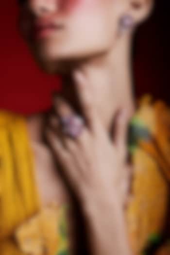 Rose Gold Finish Cubic Zirconia & Pink Stone Floral Ring In Sterling Silver by MISS JO at Pernia's Pop Up Shop