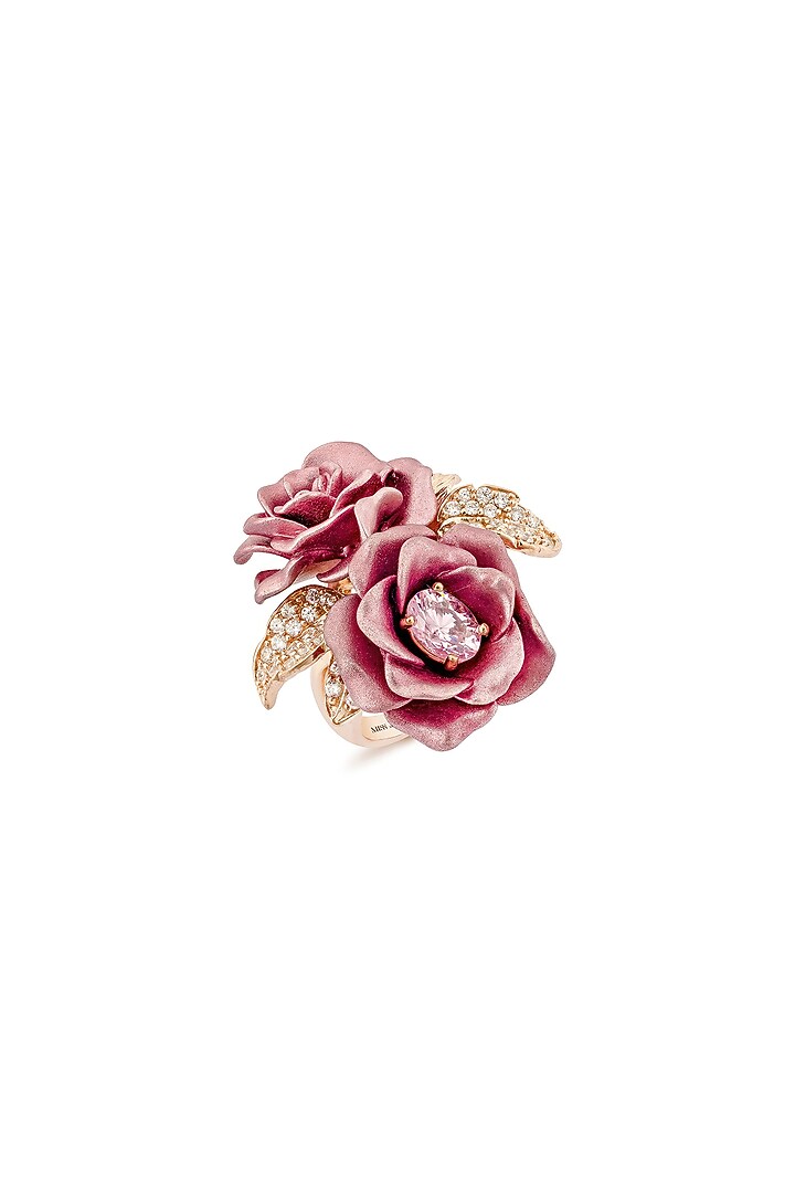 Rose Gold Finish Cubic Zirconia & Pink Stone Floral Ring In Sterling Silver by MISS JO at Pernia's Pop Up Shop