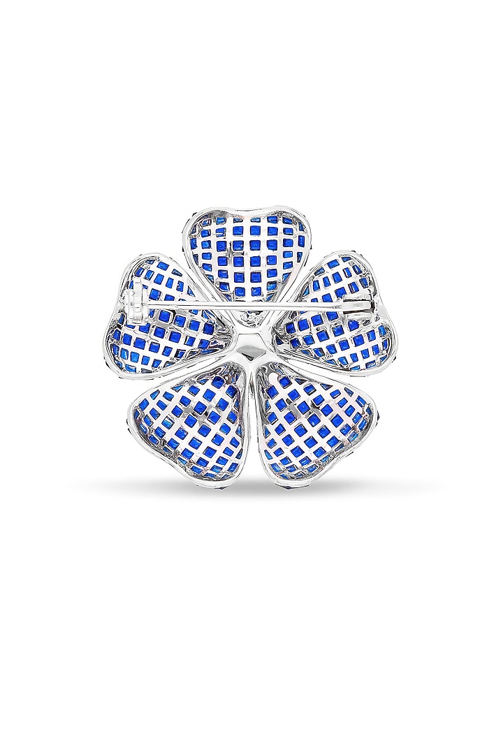White Rhodium Finish Sapphire Spinel Stone Floral Brooch In Sterling Silver by MISS JO at Pernia's Pop Up Shop
