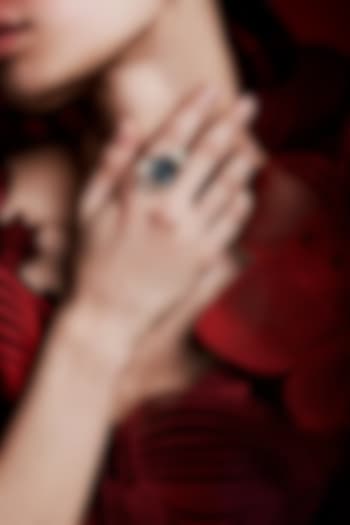 Gold Finish Cubic Zirconia & Black Stone Floral Ring In Sterling Silver by MISS JO at Pernia's Pop Up Shop