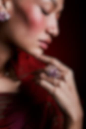 Rose Gold Finish Cubic Zirconia & Pink Stone Floral Ring In Sterling Silver by MISS JO at Pernia's Pop Up Shop