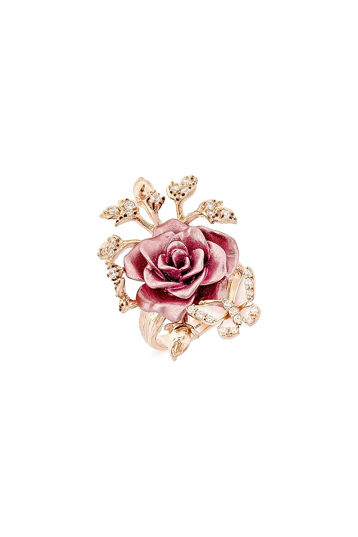Rose Gold Finish Cubic Zirconia & Pink Stone Floral Ring In Sterling Silver by MISS JO at Pernia's Pop Up Shop
