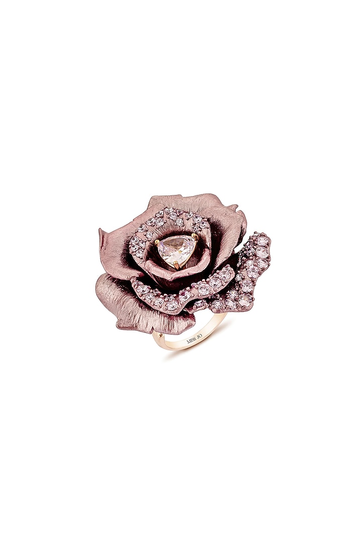 Rose Gold Finish Cubic Zirconia & Pink Stone Floral Ring In Sterling Silver by MISS JO at Pernia's Pop Up Shop