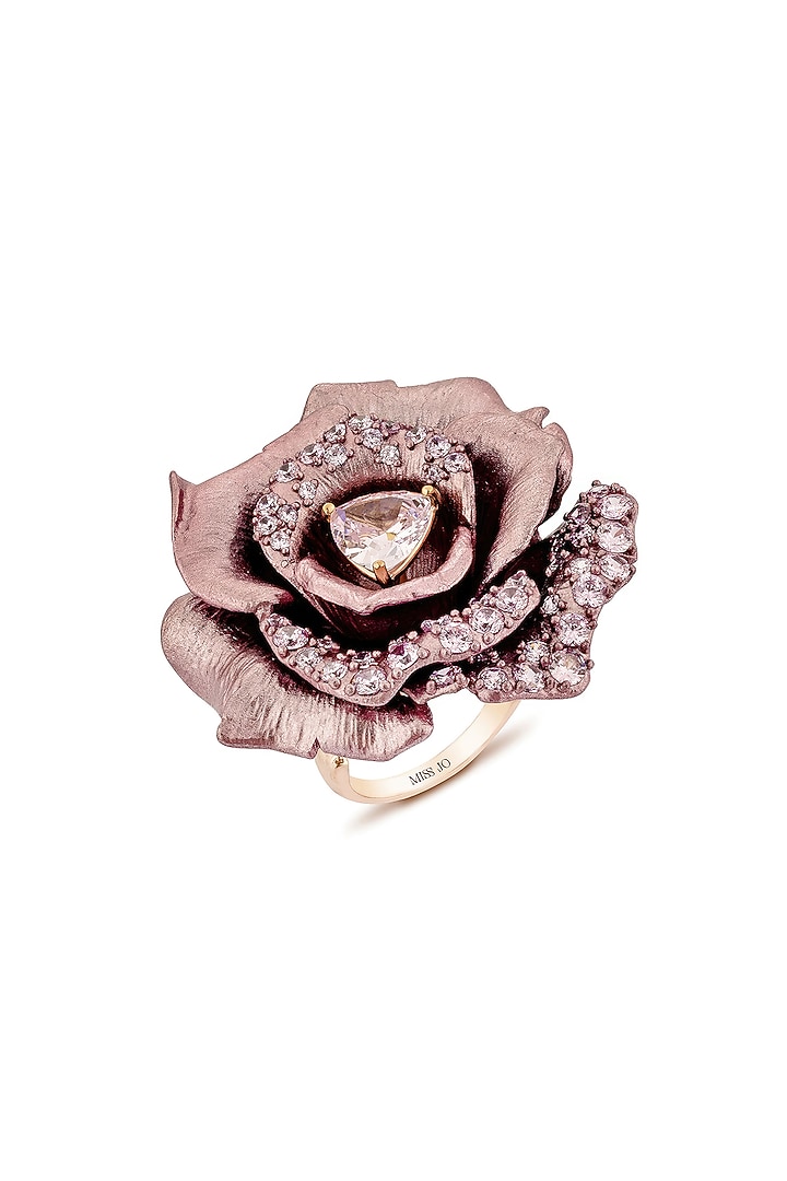 Rose Gold Finish Cubic Zirconia & Pink Stone Floral Ring In Sterling Silver by MISS JO at Pernia's Pop Up Shop