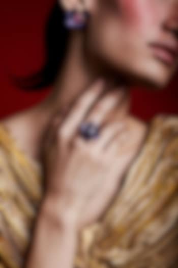 Gold Finish Cubic Zirconia & Purple Stone Floral Ring In Sterling Silver by MISS JO at Pernia's Pop Up Shop