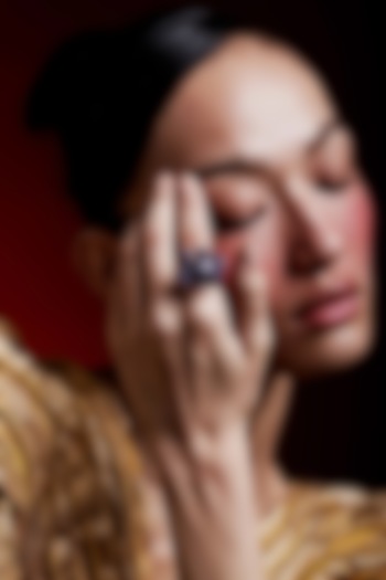 Gold Finish Cubic Zirconia & Purple Stone Floral Ring In Sterling Silver by MISS JO at Pernia's Pop Up Shop