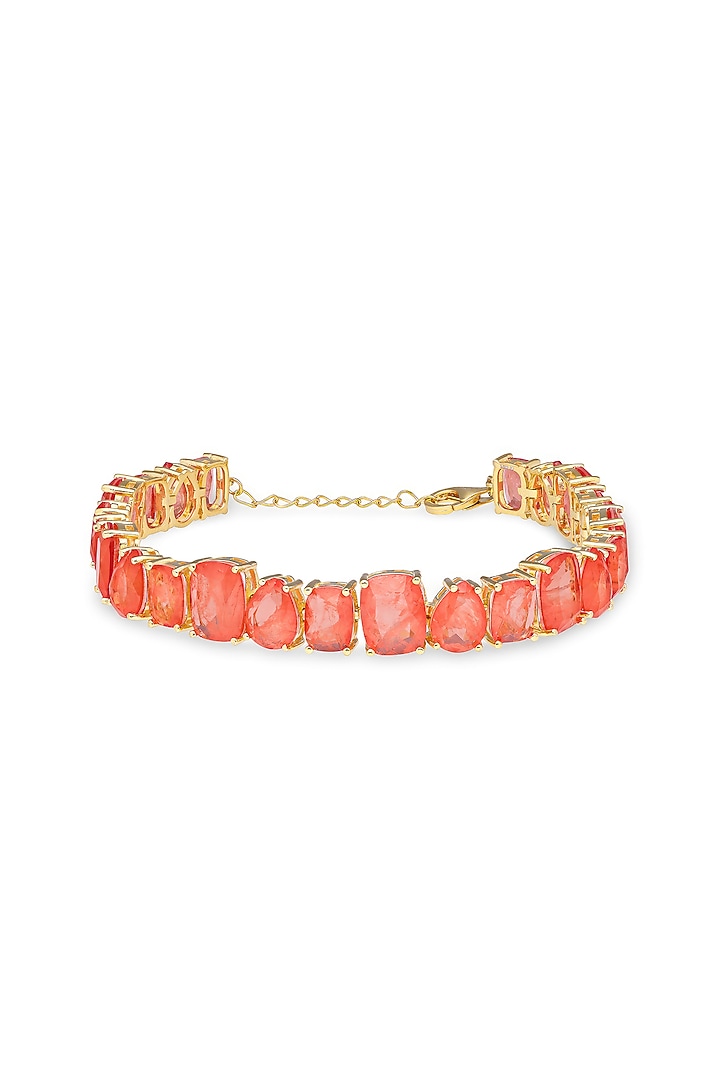 Gold Finish Coral Orange Natural Stone Tennis Bracelet In Sterling Silver by MISS JO at Pernia's Pop Up Shop