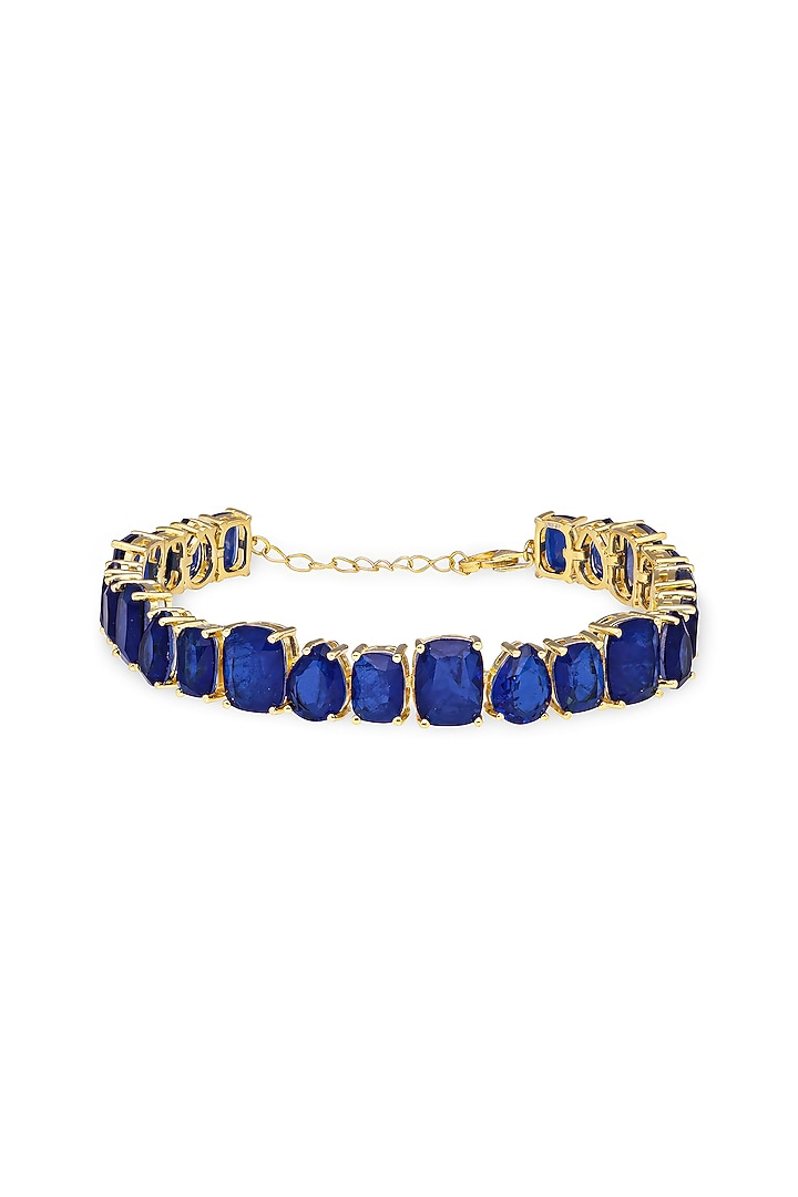 Gold Finish Dark Blue Natural Stone Tennis Bracelet In Sterling Silver by MISS JO at Pernia's Pop Up Shop