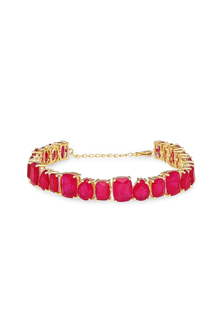 Gold Finish Deep Pink Natural Stone Tennis Bracelet In Sterling Silver by MISS JO at Pernia's Pop Up Shop