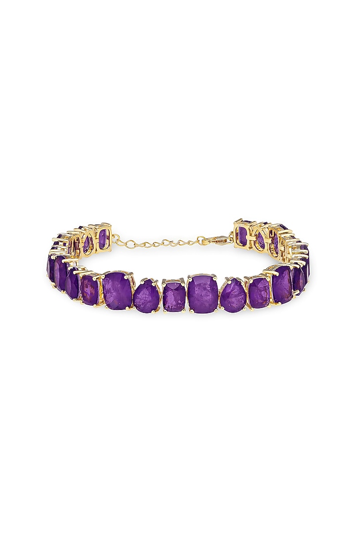 Gold Finish Purple Natural Stone Adjustable Tennis Bracelet In Sterling Silver by MISS JO at Pernia's Pop Up Shop