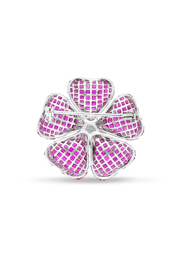 White Rhodium Finish Ruby Spinel Stone Floral Brooch In Sterling Silver by MISS JO at Pernia's Pop Up Shop