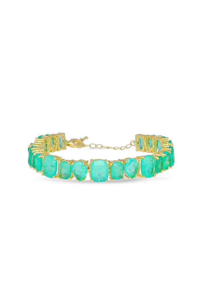 Gold Finish Pale Turquoise Natural Stone Adjustable Tennis Bracelet In Sterling Silver by MISS JO at Pernia's Pop Up Shop
