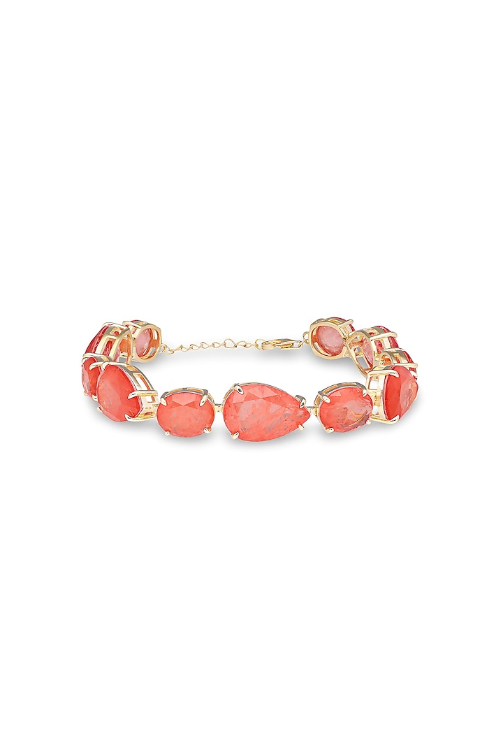Gold Finish Coral Orange Natural Stone Adjustable Tennis Bracelet In Sterling Silver by MISS JO at Pernia's Pop Up Shop
