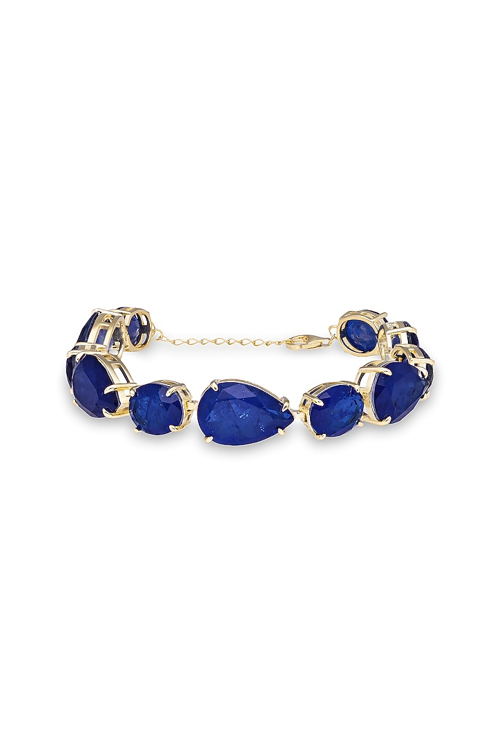 Gold Finish Dark Blue Natural Stone Adjustable Tennis Bracelet In Sterling Silver by MISS JO at Pernia's Pop Up Shop