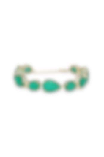 Gold Finish Emerald Green Natural Stone Adjustable Tennis Bracelet In Sterling Silver by MISS JO at Pernia's Pop Up Shop