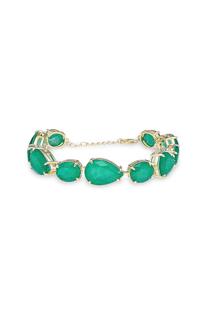 Gold Finish Emerald Green Natural Stone Adjustable Tennis Bracelet In Sterling Silver by MISS JO at Pernia's Pop Up Shop