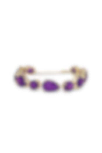 Gold Finish Purple Natural Stone Adjustable Tennis Bracelet In Sterling Silver by MISS JO at Pernia's Pop Up Shop
