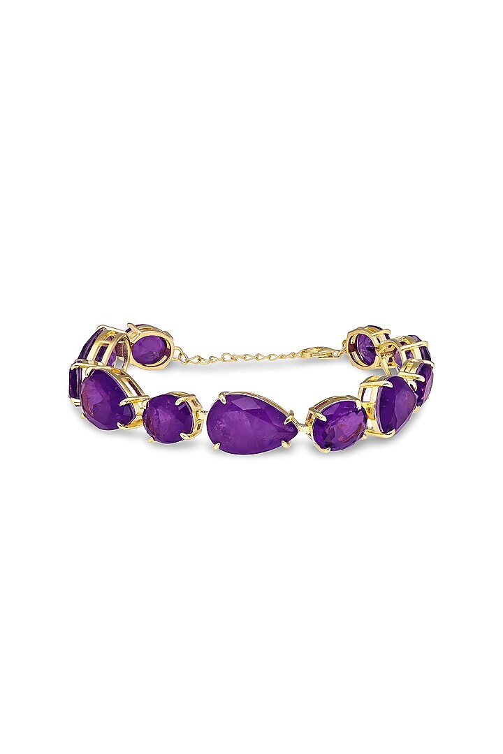 Gold Finish Purple Natural Stone Adjustable Tennis Bracelet In Sterling Silver by MISS JO at Pernia's Pop Up Shop