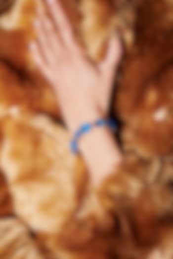 Gold Finish Azure Blue Natural Stone Adjustable Tennis Bracelet In Sterling Silver by MISS JO at Pernia's Pop Up Shop