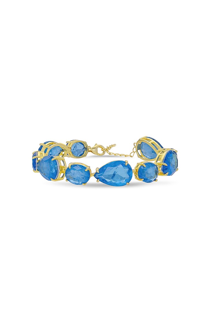Gold Finish Azure Blue Natural Stone Adjustable Tennis Bracelet In Sterling Silver by MISS JO at Pernia's Pop Up Shop