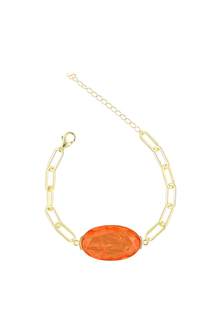 Gold Finish Orange Natural Stone Adjustable Tennis Bracelet In Sterling Silver by MISS JO at Pernia's Pop Up Shop