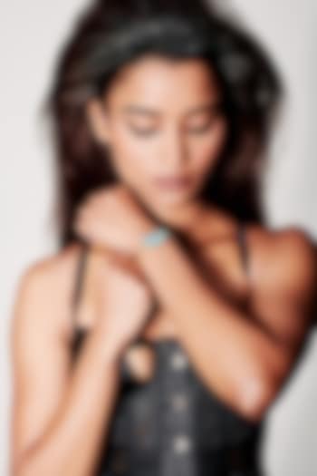 Gold Finish Azure Blue Natural Stone Adjustable Tennis Bracelet In Sterling Silver by MISS JO at Pernia's Pop Up Shop