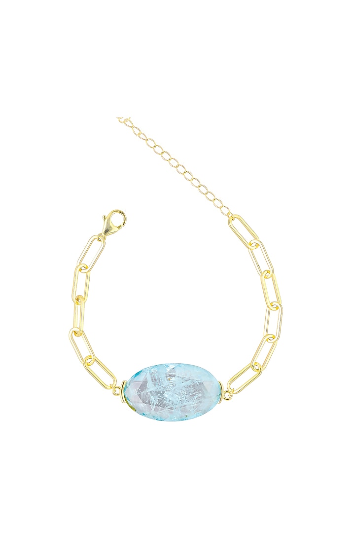 Gold Finish Azure Blue Natural Stone Adjustable Tennis Bracelet In Sterling Silver by MISS JO at Pernia's Pop Up Shop