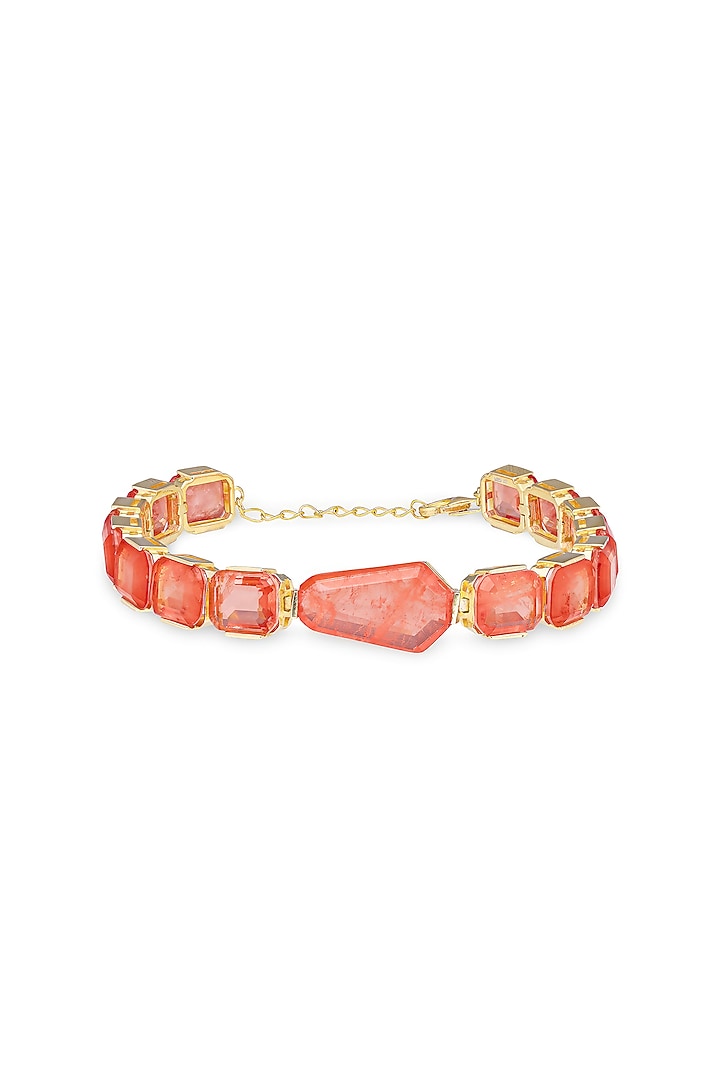 Gold Finish Coral Orange Natural Stone Adjustable Tennis Bracelet In Sterling Silver by MISS JO at Pernia's Pop Up Shop