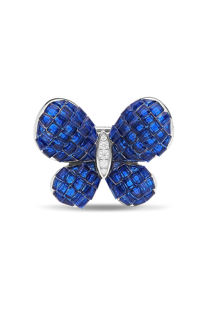 White Rhodium Finish Sapphire Spinel Stone Butterfly Brooch In Sterling Silver by MISS JO at Pernia's Pop Up Shop