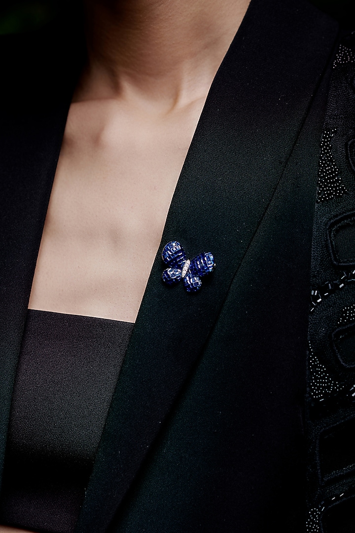 White Rhodium Finish Sapphire Spinel Stone Butterfly Brooch In Sterling Silver by MISS JO at Pernia's Pop Up Shop