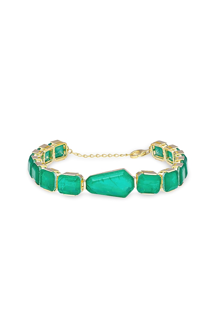 Gold Finish Emerald Green Natural Stone Adjustable Tennis Bracelet In Sterling Silver by MISS JO at Pernia's Pop Up Shop