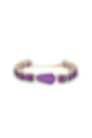 Gold Finish Purple Natural Stone Adjustable Tennis Bracelet In Sterling Silver by MISS JO at Pernia's Pop Up Shop