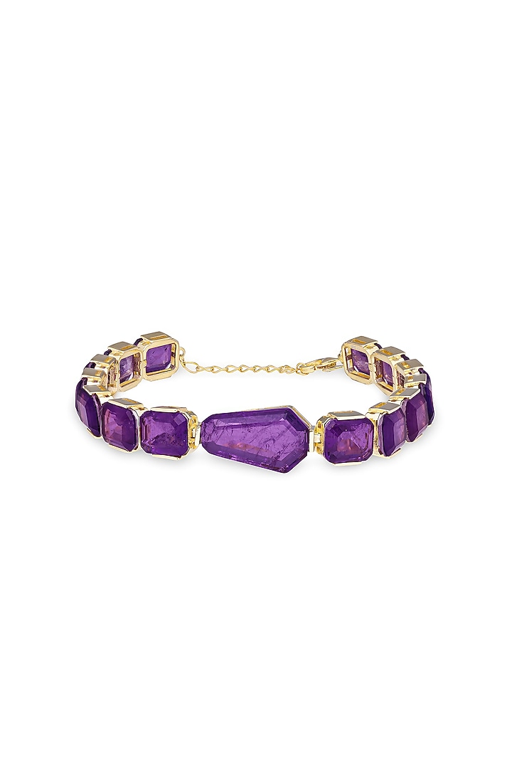 Gold Finish Purple Natural Stone Adjustable Tennis Bracelet In Sterling Silver by MISS JO at Pernia's Pop Up Shop