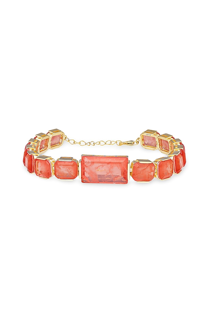 Gold Finish Coral Natural Stone Adjustable Tennis Bracelet In Sterling Silver by MISS JO at Pernia's Pop Up Shop
