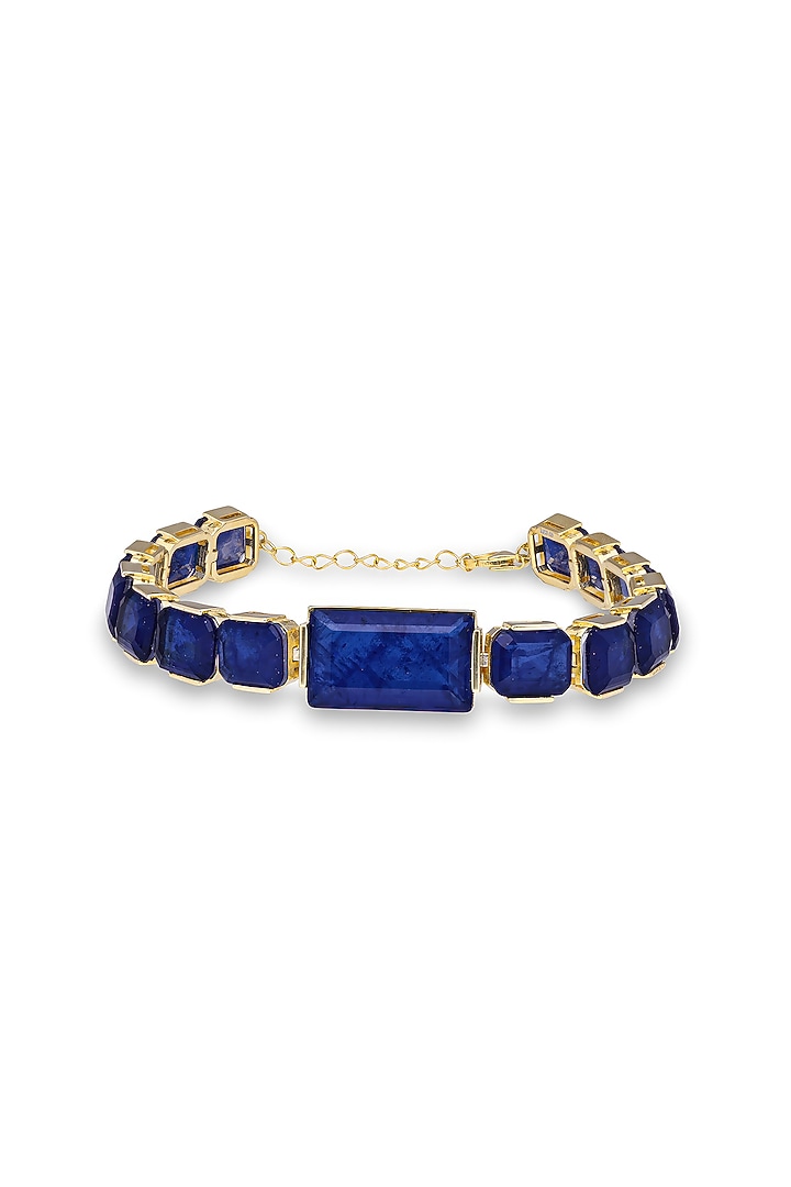 Gold Finish Dark Blue Natural Stone Adjustable Tennis Bracelet In Sterling Silver by MISS JO at Pernia's Pop Up Shop