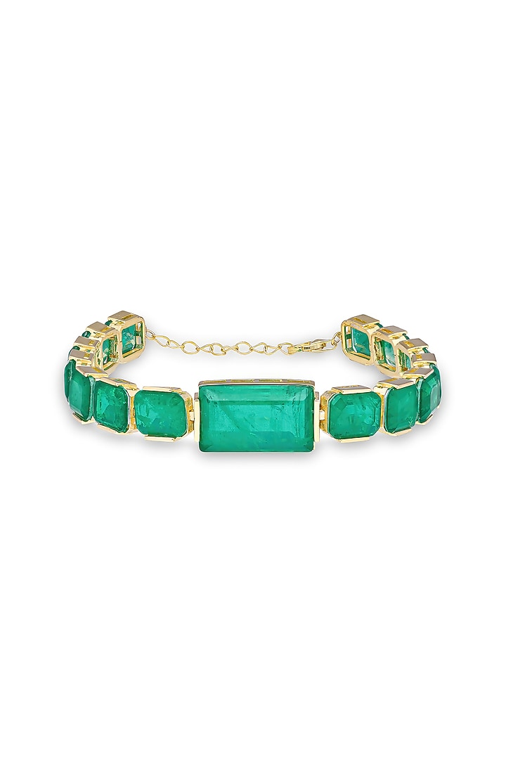 Gold Finish Emerald Green Natural Stone Adjustable Tennis Bracelet In Sterling Silver by MISS JO at Pernia's Pop Up Shop