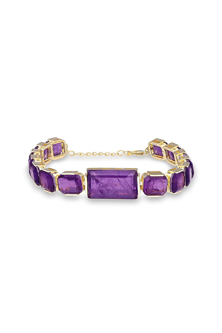 Gold Finish Purple Natural Stone Adjustable Tennis Bracelet In Sterling Silver by MISS JO at Pernia's Pop Up Shop