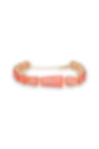 Gold Finish Coral Orange Moonstone Adjustable Tennis Bracelet In Sterling Silver by MISS JO at Pernia's Pop Up Shop