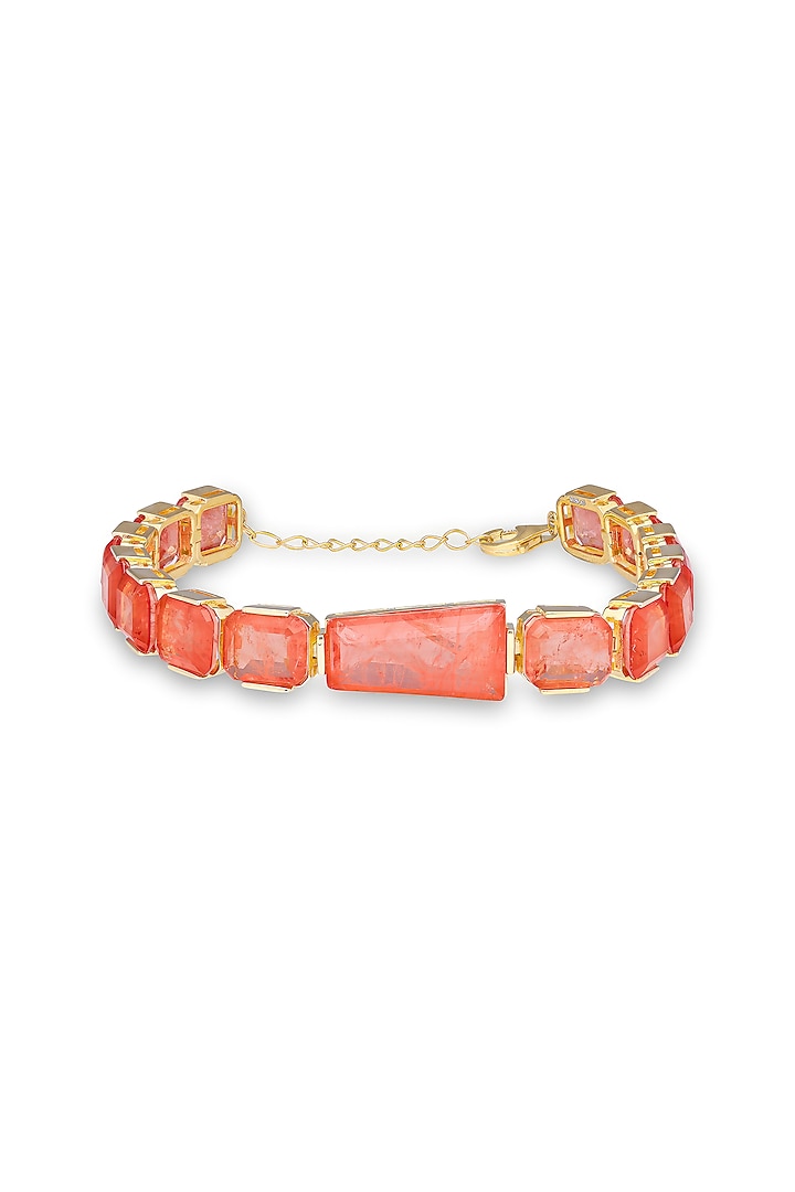 Gold Finish Coral Orange Moonstone Adjustable Tennis Bracelet In Sterling Silver by MISS JO at Pernia's Pop Up Shop