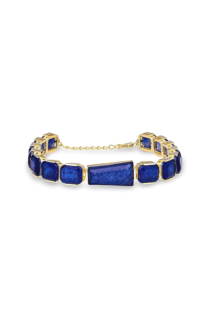 Gold Finish Dark Blue Moonstone Adjustable Tennis Bracelet In Sterling Silver by MISS JO at Pernia's Pop Up Shop