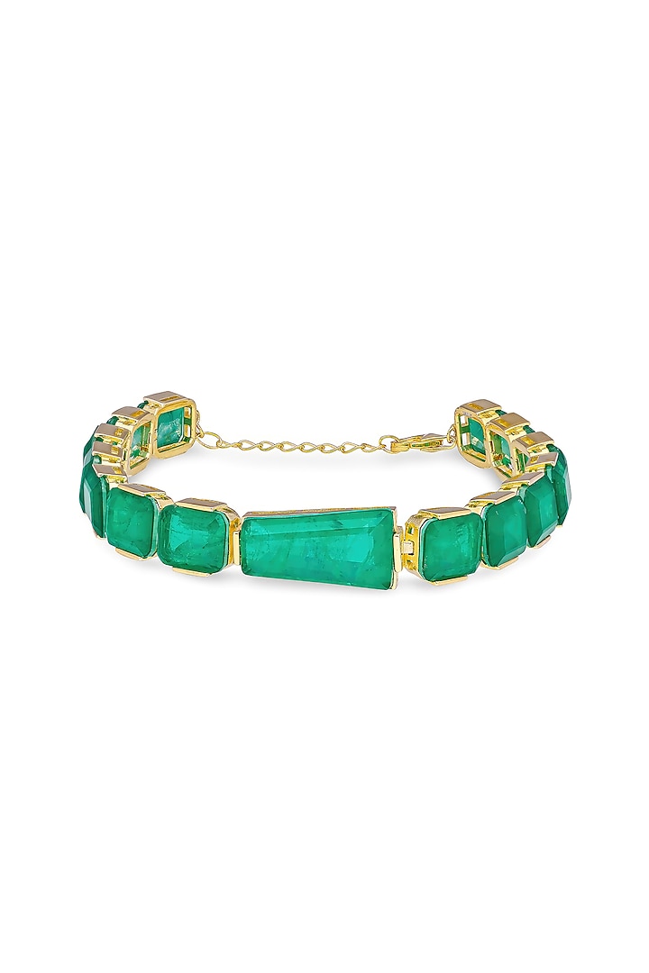 Gold Finish Emerald Green Moonstone Adjustable Tennis Bracelet In Sterling Silver by MISS JO at Pernia's Pop Up Shop