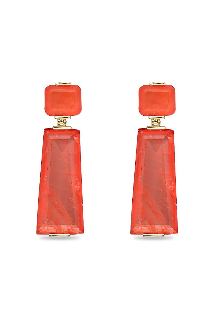 Gold Finish Coral Orange Moon Stone Dangler Earrings In Sterling Silver by MISS JO at Pernia's Pop Up Shop