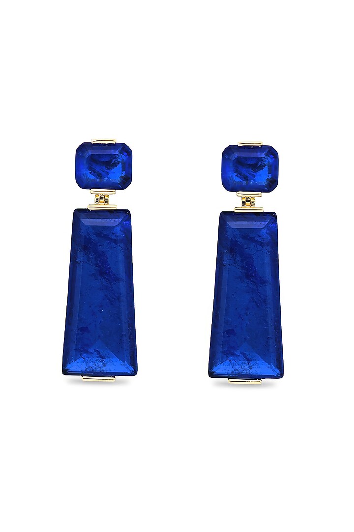 Gold Finish Dark Blue Moon Stone Dangler Earrings In Sterling Silver by MISS JO at Pernia's Pop Up Shop